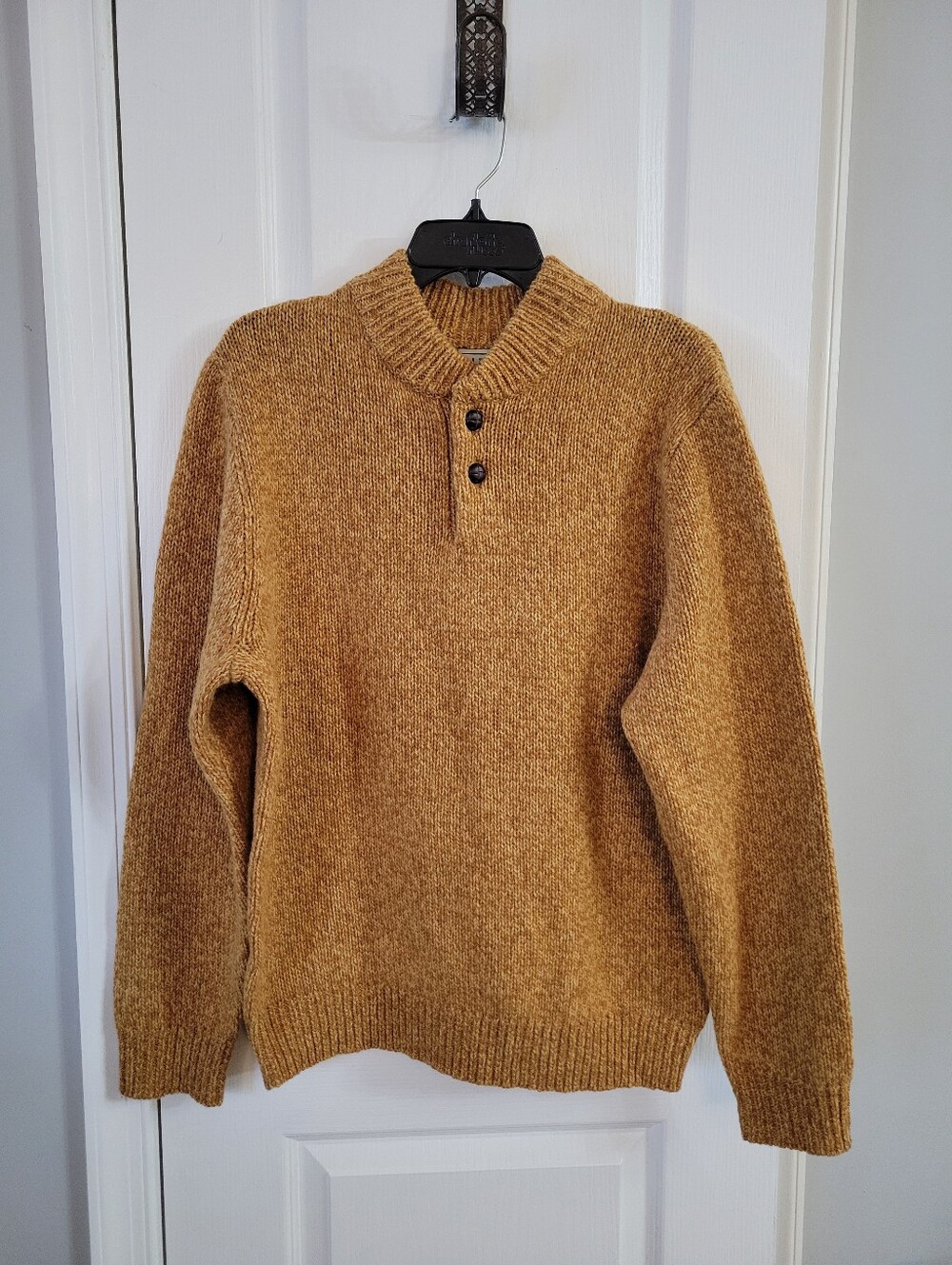 L.L. Bean Classic Ragg Wool Henley Sweater Dark Bronze Medium 100% Lambswool